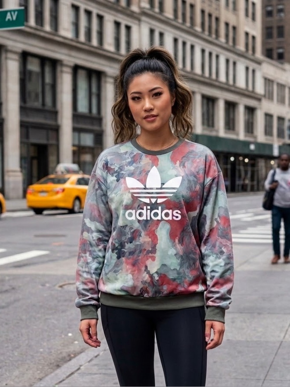 adidas Women’s Multicolor Marbled Crew Sweatshirt - Green/Pink